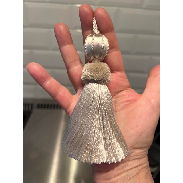 Petite Beaded Key Tassels in Ivory and Taupe - A Pair For Sale - Image 13 of 14