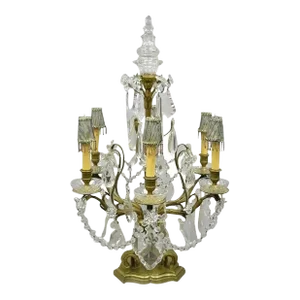 Early 20th Century French Louis XVI Bronze & Crystal Prism Girandole Electrified Candelabra Lamp