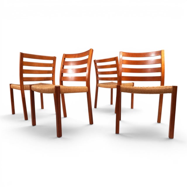 Model 408 Teak Paper Cord Dining Chairs by Niels Otto Møller for J.L. Møllers, 1975, Set of 4 For Sale - Image 17 of 18
