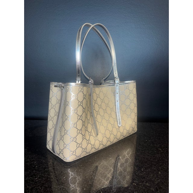 Gucci Gucci Small Emblem Tote—Limited Edition Silver Holiday Collection For Sale - Image 4 of 9