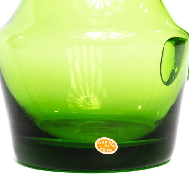 Art Deco Green Vintage Art Glass Pitcher For Sale - Image 3 of 5