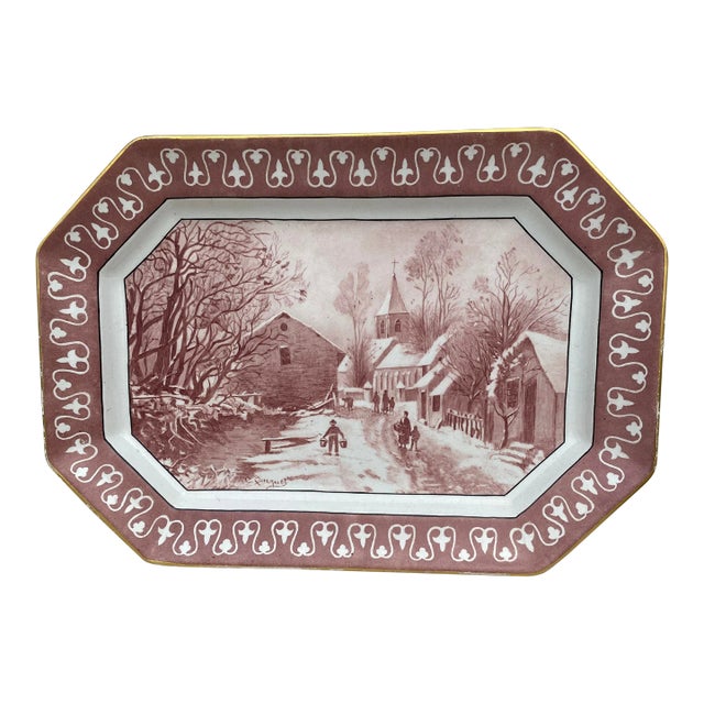 19th Century Faience Winter Scene Platter Hippolyte Boulenger Choisy Le Roi For Sale