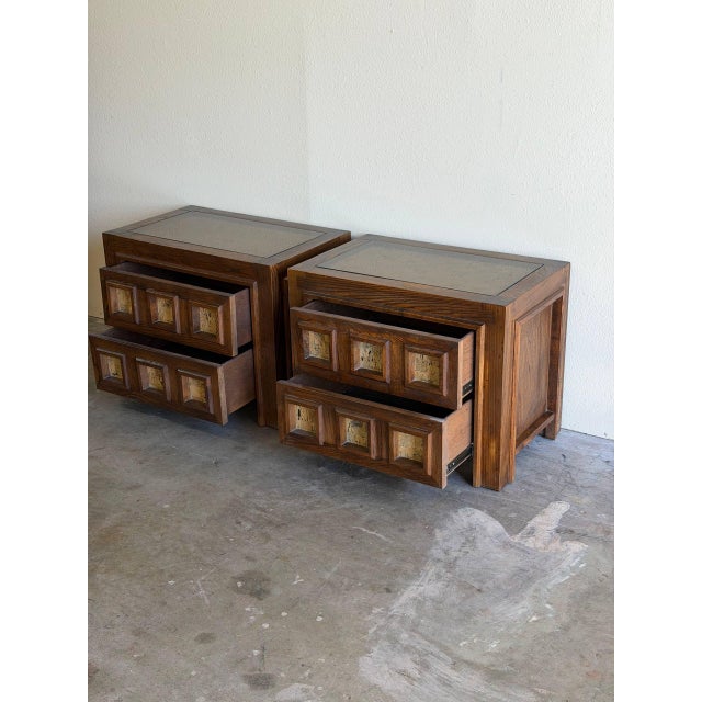 Mid-Century Modern Brutalist Nightstands 1970s – Vintage Mid Century Modern Textured Oak Bedside Tables, A Pair For Sale - Image 3 of 9