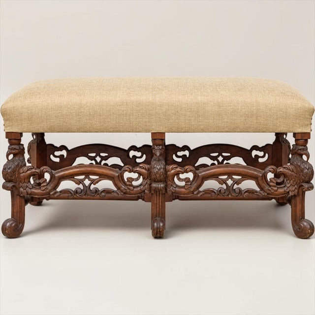 Wood Early 20th-C. Neo-Classical Style Carved Mahogany Bench With Eagles For Sale - Image 7 of 7