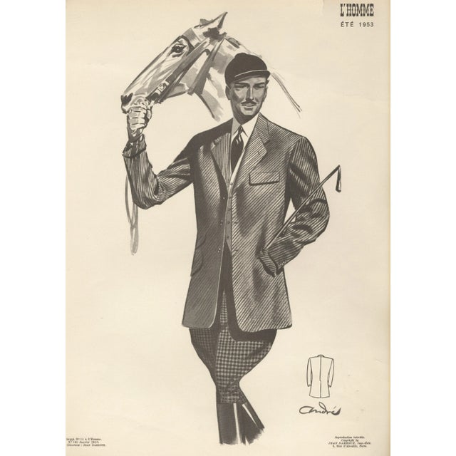 1953 French Men's Tailoring Lithograph-Fashion for Horse Lover For Sale - Image 4 of 4