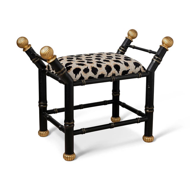 Hollywood Regency Boca Black Ocelot Black Bamboo Bench For Sale - Image 3 of 7