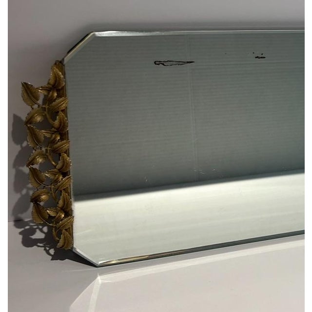 Victorian Vintage Vanity Mirror Tray With Leaves and Velvet Backing For Sale - Image 3 of 5