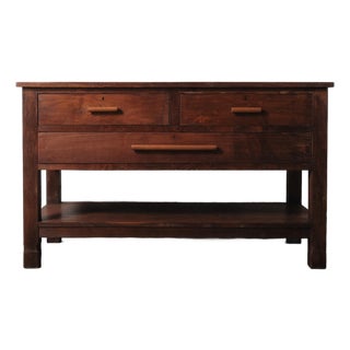 Wooden Three-Drawer Console With Lower Shelf For Sale