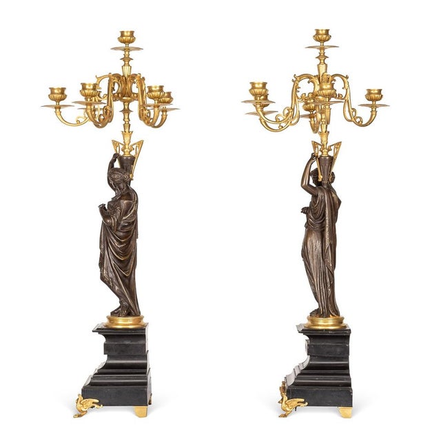 Late 19th Century French Ormolu Bronze Candelabras on Black Marble, 1870s, Set of 2 For Sale - Image 5 of 18