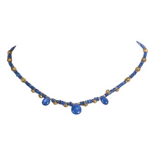 1990s Faceted Sapphire and 22K Gold Necklace by Deborah Lockhart Phillips For Sale