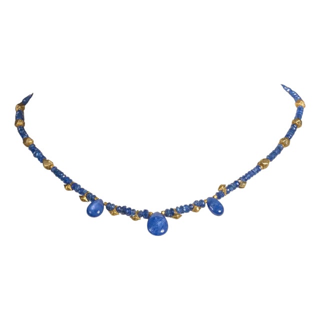 1990s Faceted Sapphire and 22K Gold Necklace by Deborah Lockhart Phillips For Sale