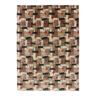 Mid 20th Century Mid-Century Modern Rug With Jagged Stripes and Block Design in Brown and Red For Sale