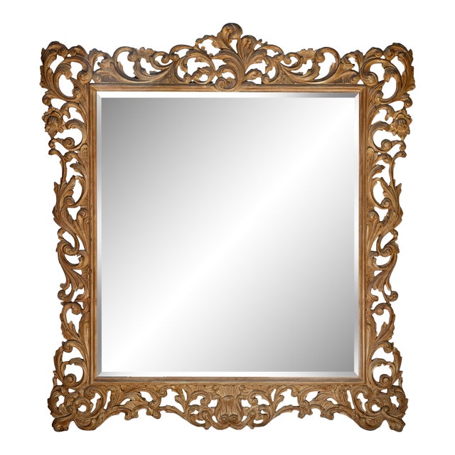 Large Mid 20th Century Hand Carved Wood Mirror For Sale