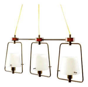 Mid Century Stilnovo Chandelier With Frosted Glass Shades