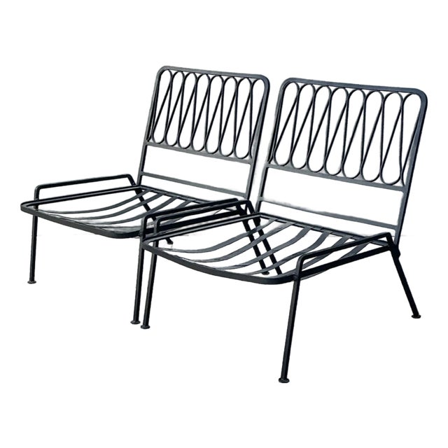 Vintage MCM Salterini Ribbon Wrought Iron Lounge Chairs, Attributed - A Pair For Sale