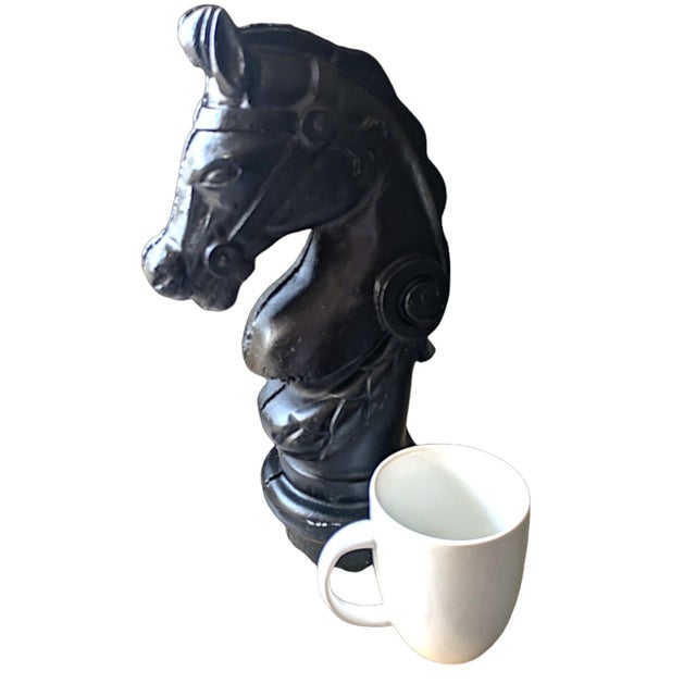 Art Nouveau 1940s Vintage Black Cast Iron Horse Bust Hitching Post Finial Decorative Item For Sale - Image 3 of 3