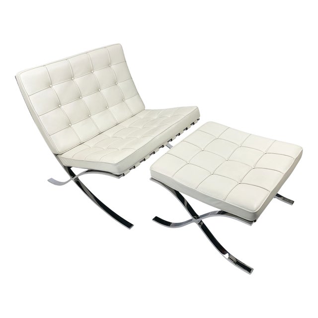 Set of Barcelona Chair and Ottoman by Ludwig Mies Van Der Rohe for Knoll International, 2000s, Set of 2 For Sale