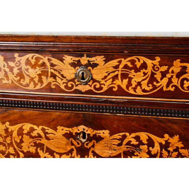 Wood Antique Italian Neoclassical Walnut Commode With Marble Top & Satinwood Griffin Marquetry, Circa 1820–1840 For Sale - Image 7 of 8