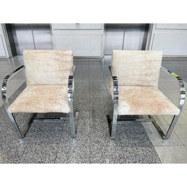 Bauhaus Bauhaus Style Cantilevered Steel Chairs in Pony Skin - A Pair For Sale - Image 3 of 15