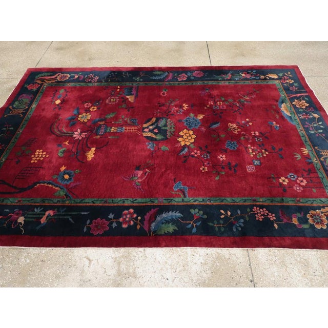 Galerie Shabab Collection Mid-20th Century Chinese Art Deco Accent Carpet For Sale - Image 4 of 8