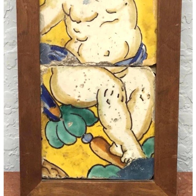 18th Century 18th Century Italian Majolica Faience Pottery Putto Framed Tiles For Sale - Image 5 of 10
