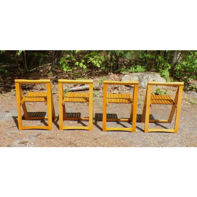 Brown Vintage Mid Century Trieste Style Folding Slat Chairs Romania Aldo Jacober - Set 4 For Sale - Image 8 of 11