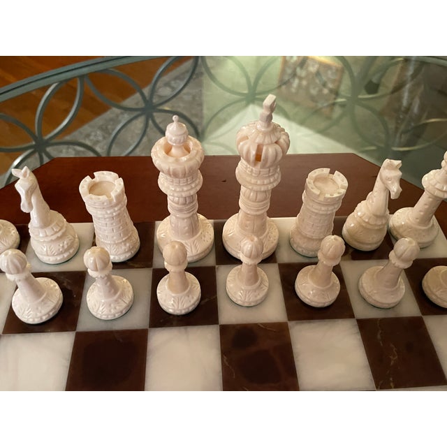 Italfama Italian Alabaster Octagonal Chess Board With Drawer & 4.25" Wellington Special Edition Pieces (Includes Original 2017 Receipts & Coa) For Sale - Image 10 of 17