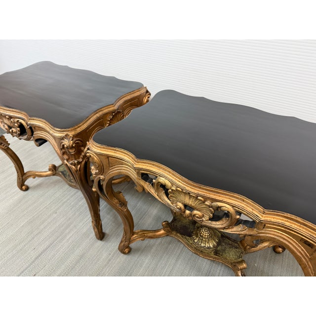 Early 20th Century Antique Rococo Revival Giltwood Side Tables, Pair For Sale - Image 5 of 12