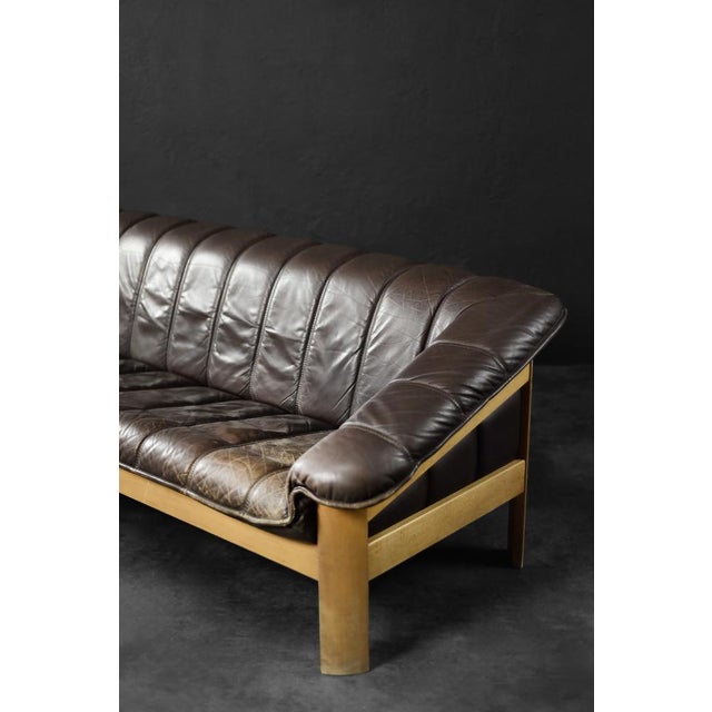 Vintage Mid-Century Modern Danish Brown Leather 3-Seater Sofa, 1970s For Sale - Image 13 of 18