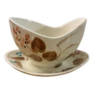 1950s Mid-Century Modern Red Wing Pottery "Random Harvest" Gravy Boat With Attached Underplate