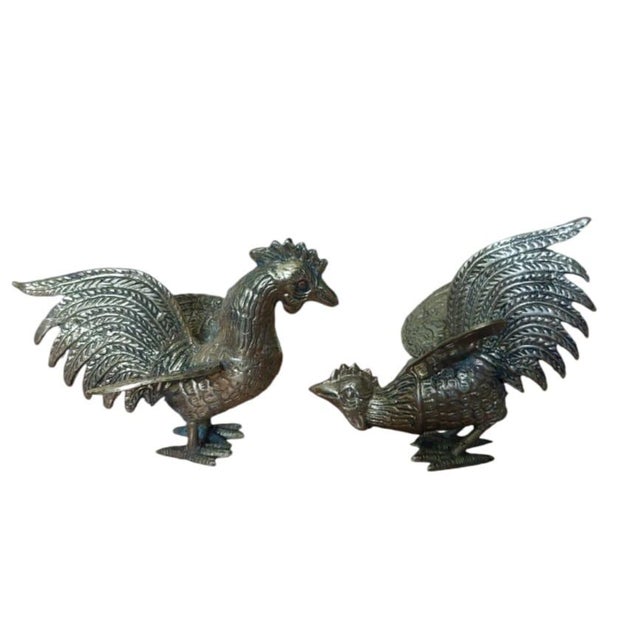 Fighting Roosters in Brass, 1970, Set of 2 For Sale - Image 3 of 6