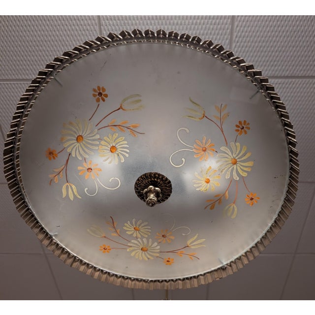 Finnish Model 20317 Pendant Lamp with Wooden Slat Shade and Hand-Painted Kauklahti Glass.idman by Gunnel Nyman for Idman, 1940s For Sale - Image 6 of 16