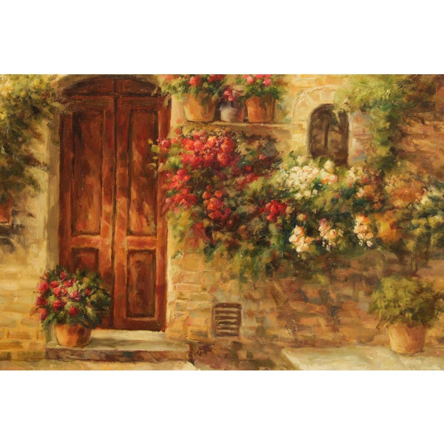 Prestige Arts Floral Courtyard Scene Oil Painting For Sale - Image 4 of 12