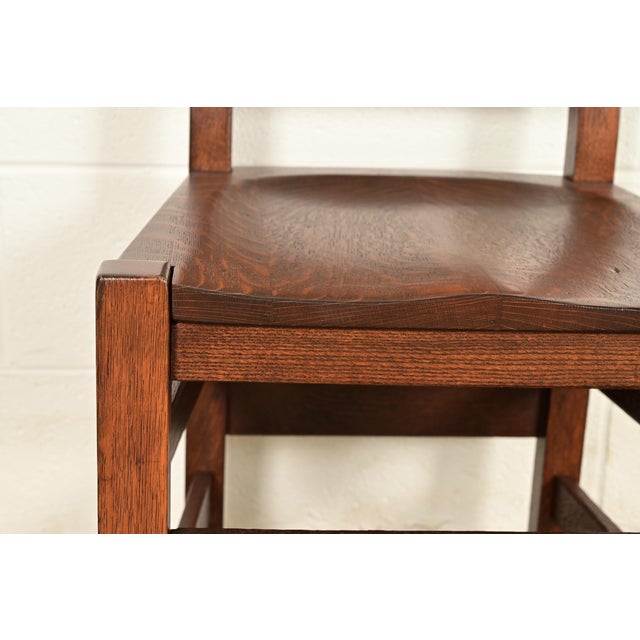 Brown Stickley Brothers Antique Mission Oak Arts & Crafts Ladder Back Dining Chairs, Newly Refinished For Sale - Image 8 of 11