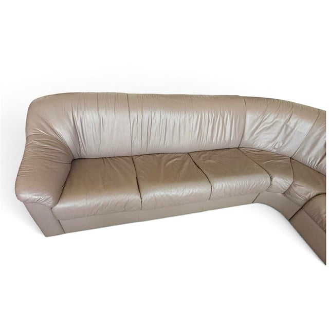 1990s 1990s Postmodern Soft Mauve Pink Leather Center Sectional Sofa Styled After Salotti for Natuzzi Wilma Sofa - 4 Piece For Sale - Image 5 of 12