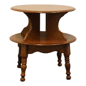 Ethan Allen Heirloom Nutmeg Maple Colonial Early American 25" Round Tiered Accent End Table 1528