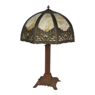 Arts & Crafts Bradley & Hubbard Style 8-Panel Slag Glass Table Lamp C1920ARts & Crafts Bradley & Hubbard Style 8-Panel Slag Glass Table Lamp C1920 For Sale