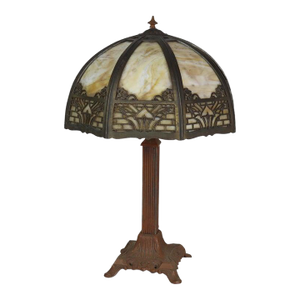 Arts & Crafts Bradley & Hubbard Style 8-Panel Slag Glass Table Lamp C1920ARts & Crafts Bradley & Hubbard Style 8-Panel Slag Glass Table Lamp C1920