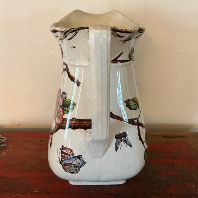 Late 19th Century Large Antique Victorian Plum Blossoms Spring Patterned Pitcher, Ewer For Sale - Image 5 of 12