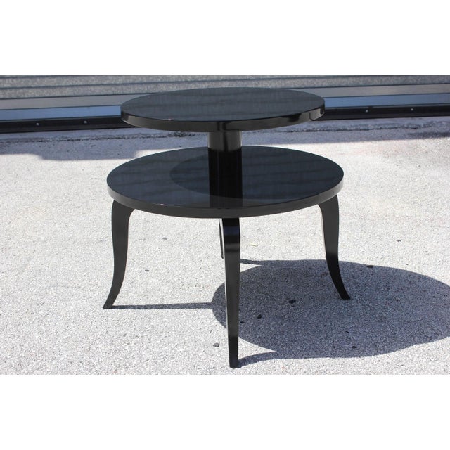French Art Deco Black Lacquer Side Table | Chairish