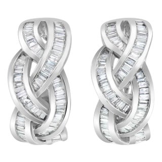 Braid Style Diamond Earrings 1.54cttw 14k White Gold, 2 Pieces For Sale