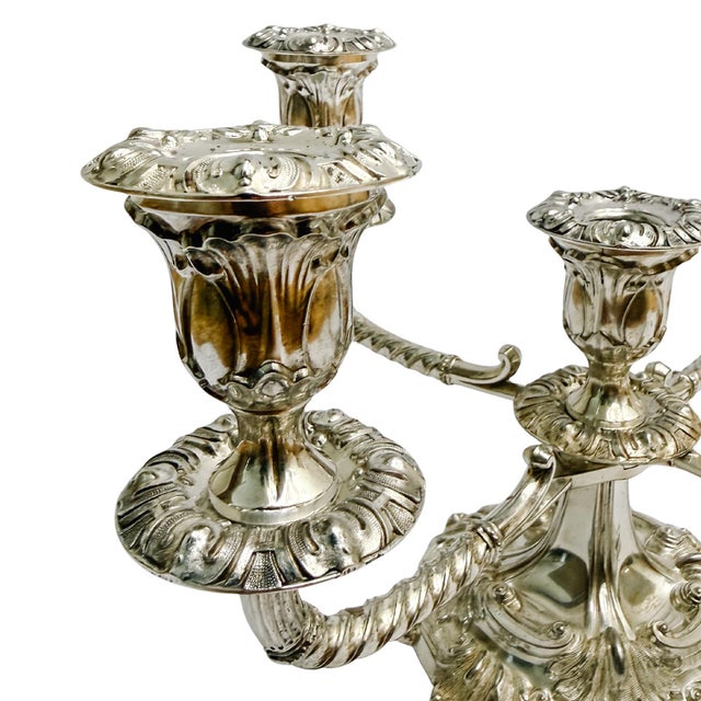 1950s English Silverplate 5-Arm Candelabra by Roberts & Belk in a Neo-Rococo Style For Sale In San Diego - Image 6 of 12