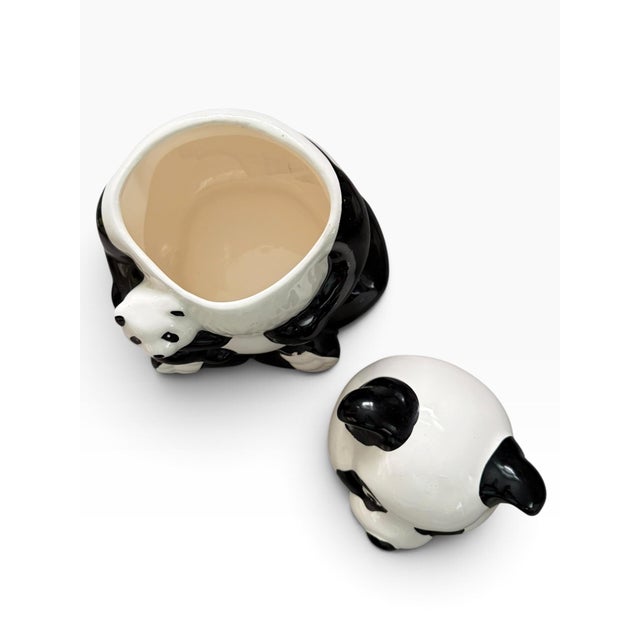 1980s Vintage Kawaii Panda Bear Mother & Baby Ceramic Cookie Jar For Sale - Image 5 of 6