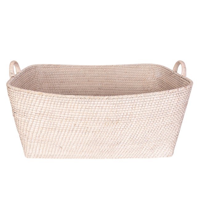 Artifacts Saboga Home Everything Basket with Hoop Handles in White Wash - 31" For Sale - Image 9 of 9