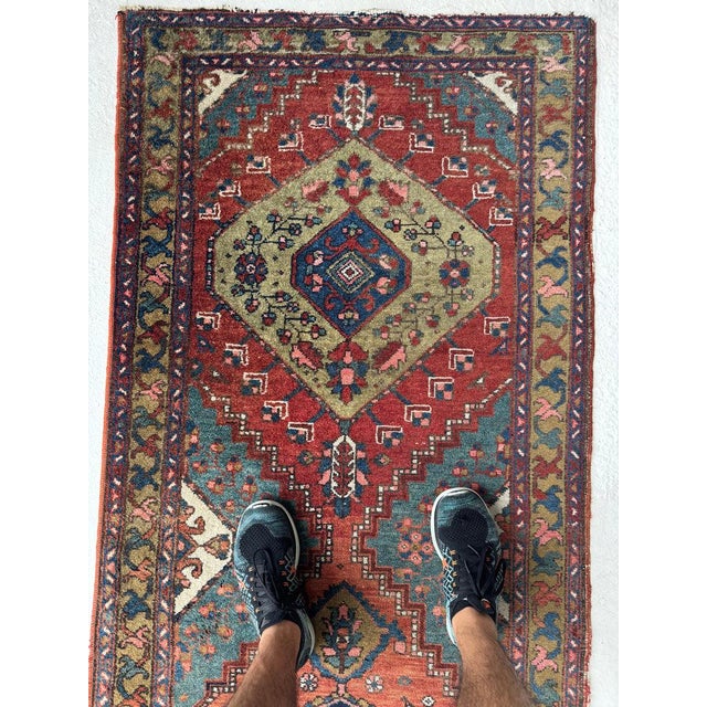 Textile Antique Heriz Runner Lake Blue Rug 3 x 10.2 For Sale - Image 7 of 12