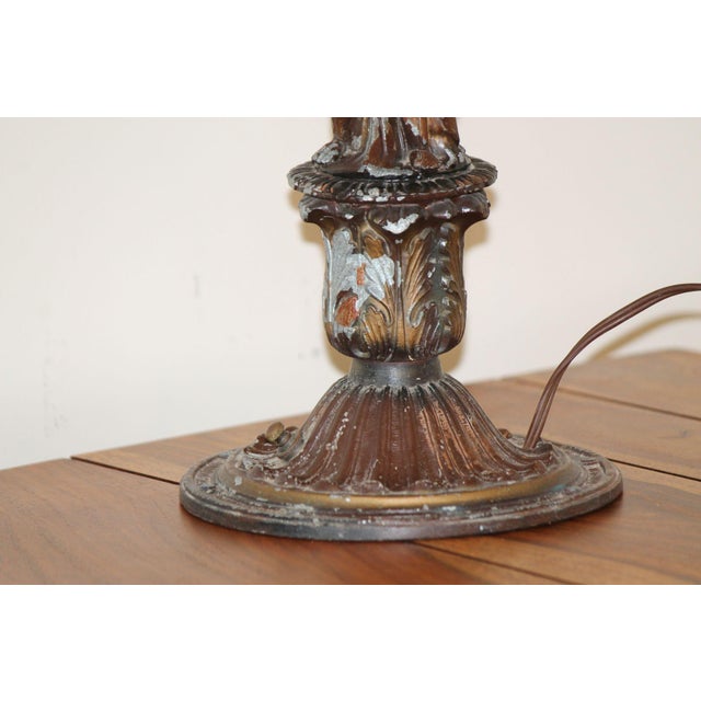 Antique Art Nouveau Cast Metal 3-Armed Parlor Lamp With Teardrop Crystals For Sale - Image 10 of 13