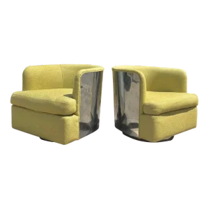 Pair of Barrel Swivel Club Chairs With Chrome Back | by Milo Baughman for Thayer Coggin