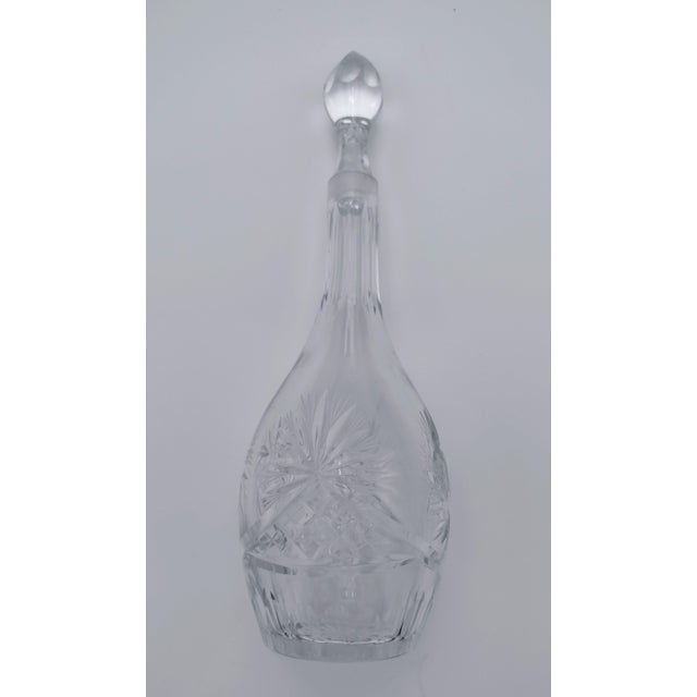 Mid 20th Century Vintage Hand-Cut Crystal Decanter With Stopper – Attributed Bohemian Style For Sale - Image 5 of 9