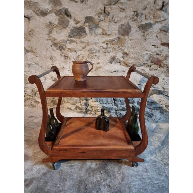 1950s Mid-Century French Walnut Serving Trolley with Casters, 1950s For Sale - Image 5 of 14