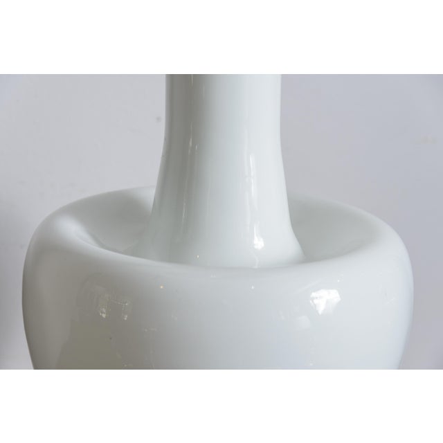 Wood Vintage Huge White Murano Cased Glass Table Lamps - A Pair For Sale - Image 7 of 11